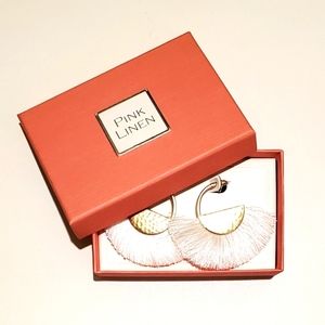 Pink Linen Fringe Tassel Dangle Earrings